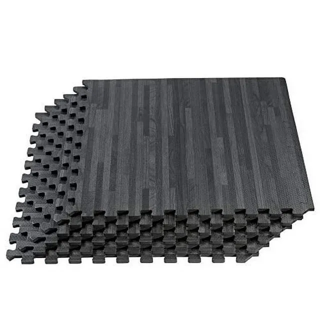 Forest Floor 5/8 Inch Thick Printed Foam Tiles, Premium Wood Grain Interlocking Foam Floor Mats, Anti-Fatigue Flooring, Slate, 100 Sq Ft