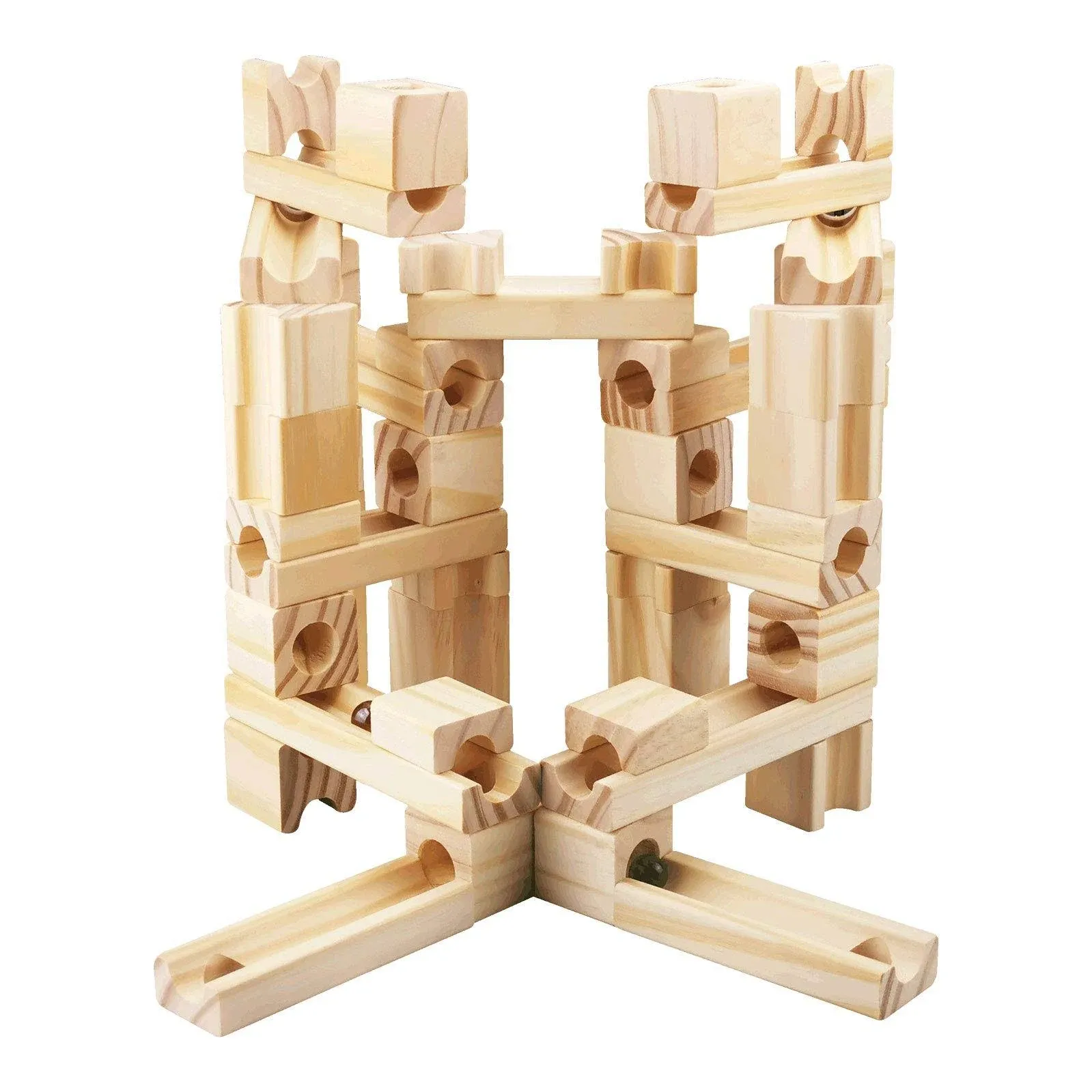 Wooden Marble Run for Kids Ages 4-8, 60 Pieces Wood Building Blocks Toys and Construction Play Set, Marble Track Maze Game STEM Learning Toys Gifts