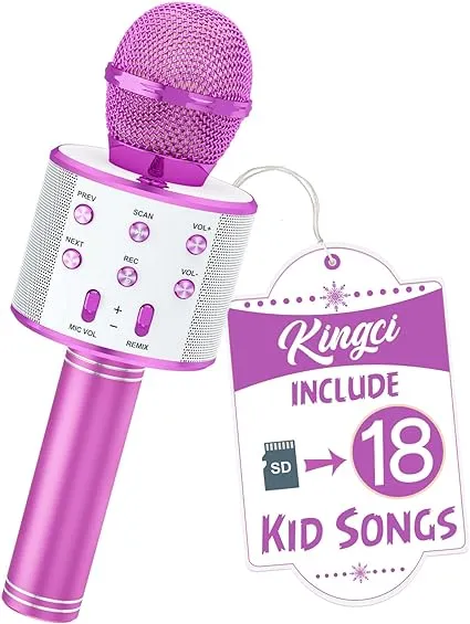 Kids Microphone, Girls Toy Microphones for Toddler Singing Bluetooth + 18 Pre-Loaded Nursery Rhymes, Birthday Gifts Toys Microphone for 3 4 5 6 7 8 9 10 12 Year Old Girls Boys