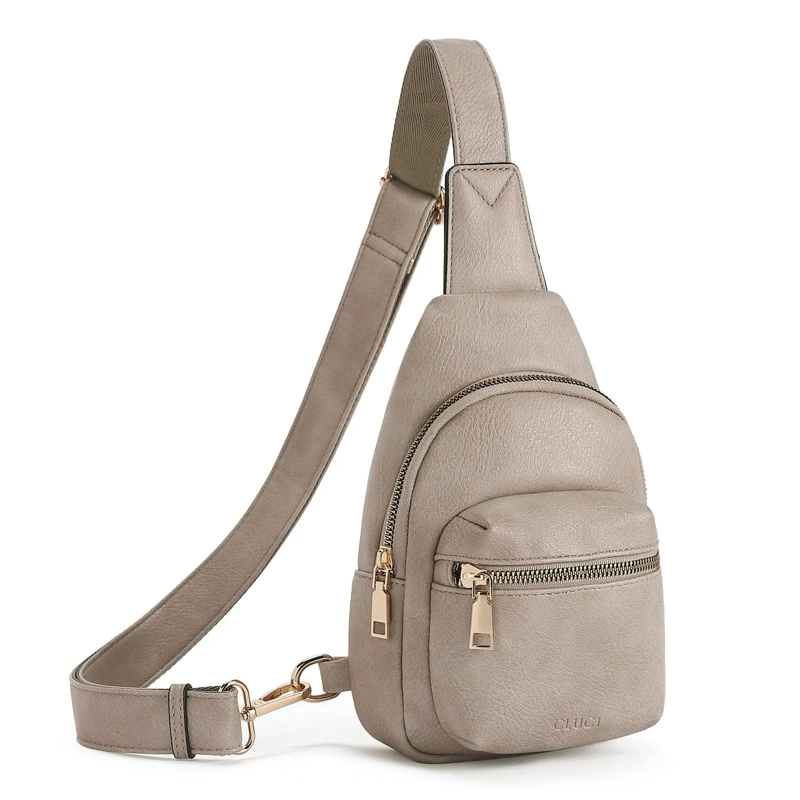 CLUCI Small Sling Bag Leather Crossbody Fanny Packs Trendy Women's Chest Bag, Grey