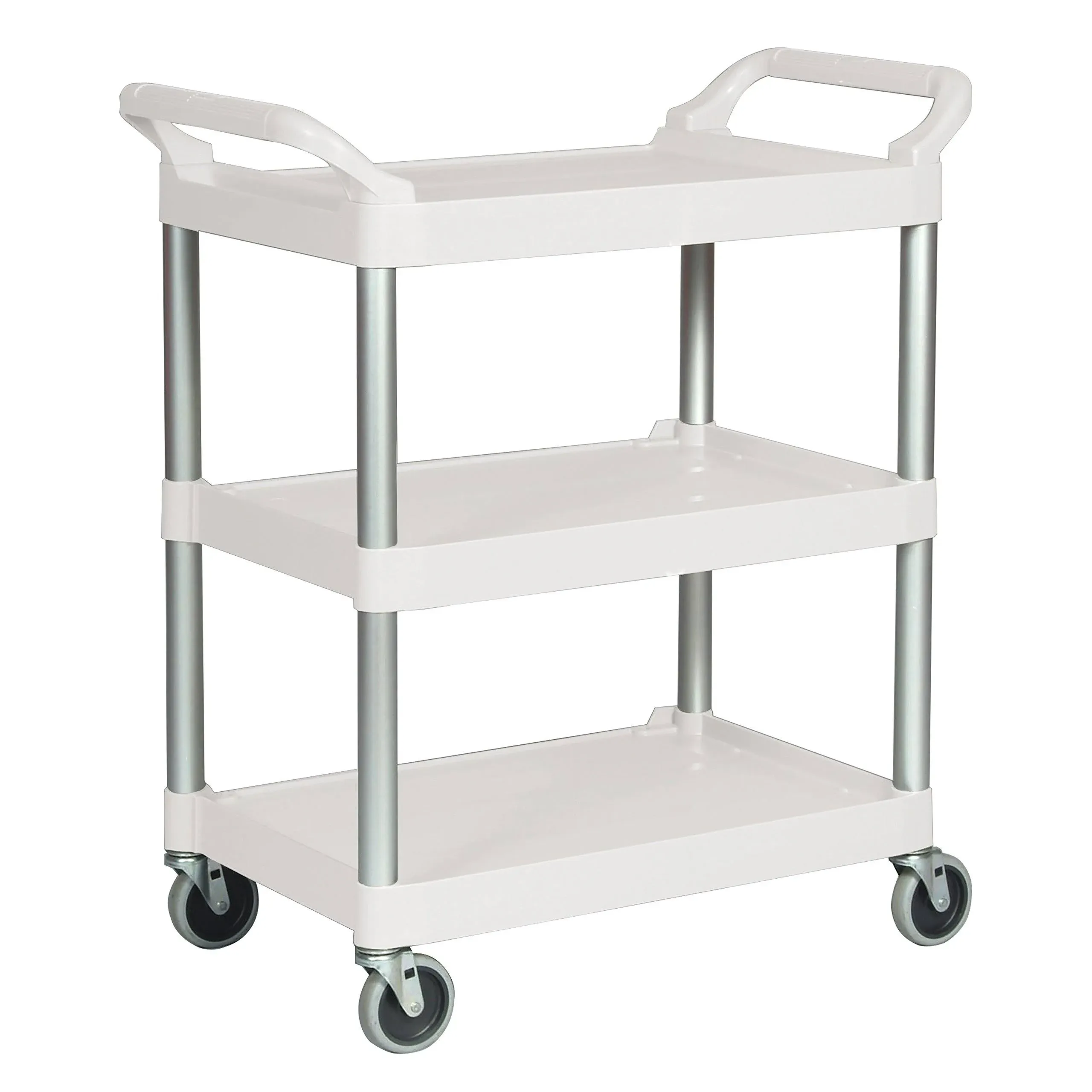 Rubbermaid Commercial Xtra Utility Cart with Open Sides, Plastic, 3 Shelves, 300 lb Capacity, 40.63" x 20" x 37.81", Off-White