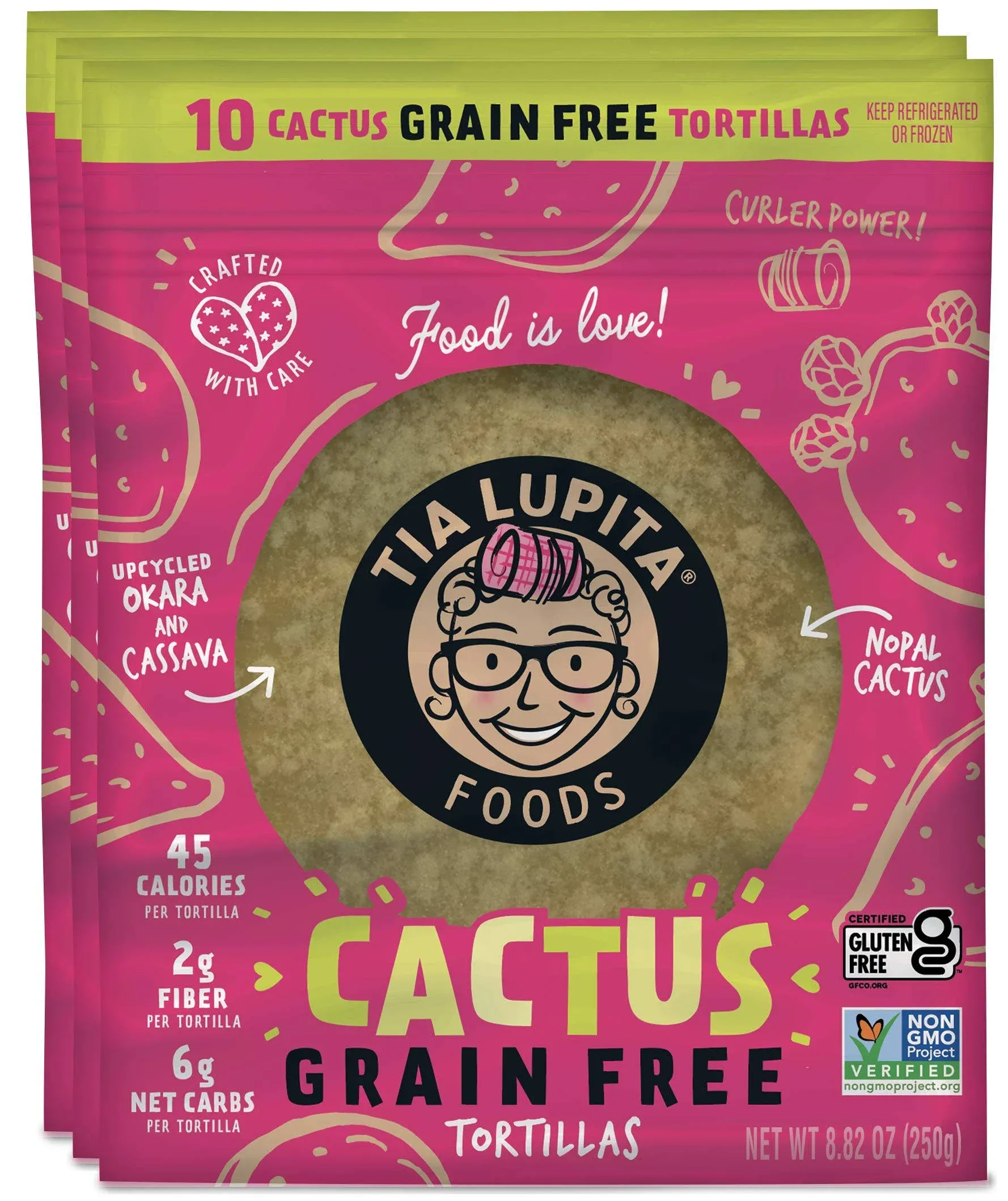 Tia Lupita Grain Free Tortillas | 3 Packs x 10 Tortillas per Pack - Low Carb, High Fiber, Low Calorie (45 Calories Each), Non Gmo, Gluten Free - Cactu