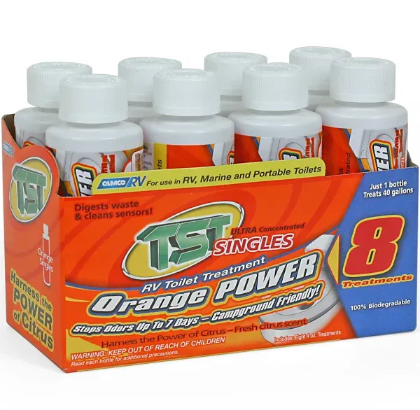 Camco 41191 TST Orange Power Toilet Formula - 4 oz. Bottle, 8 Pack