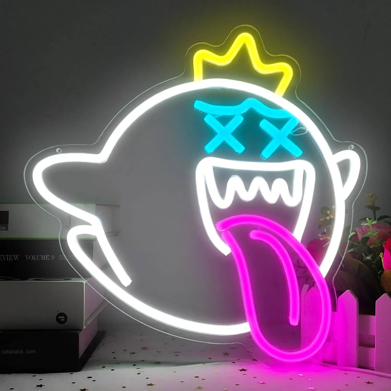 King Boo Neon Sign Ghost Led Neon Light with Dimmable Switch Gaming Neon Sign fo