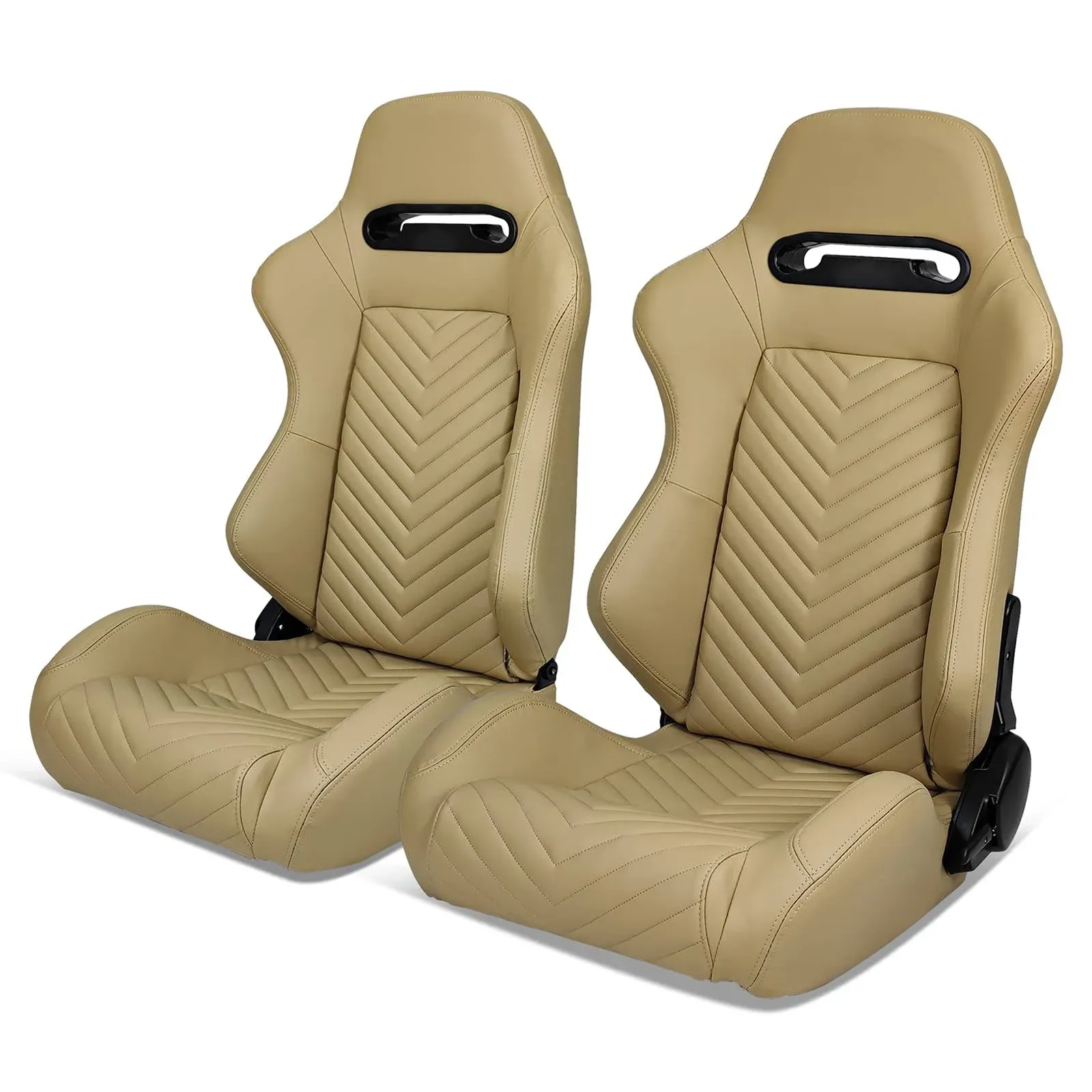 Reclinable Pair Racing Seats + Dual Sliders Brown PU &amp;Carbon Leather Back