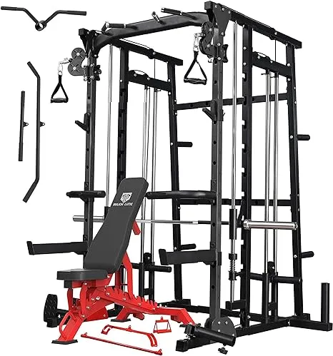 Major Lutie Smith Machine with Weight Bench, SML07 1600lbs Power Cage with Weight ...