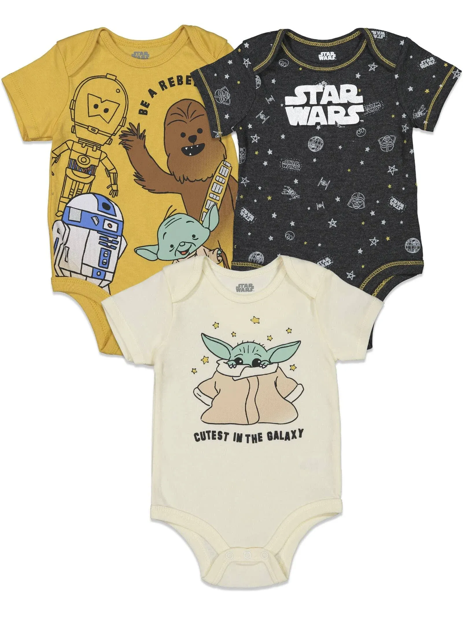 Star Wars Yoda R2-D2 Chewbacca Newborn Baby Boys 3 Pack Bodysuits White/Gray ...