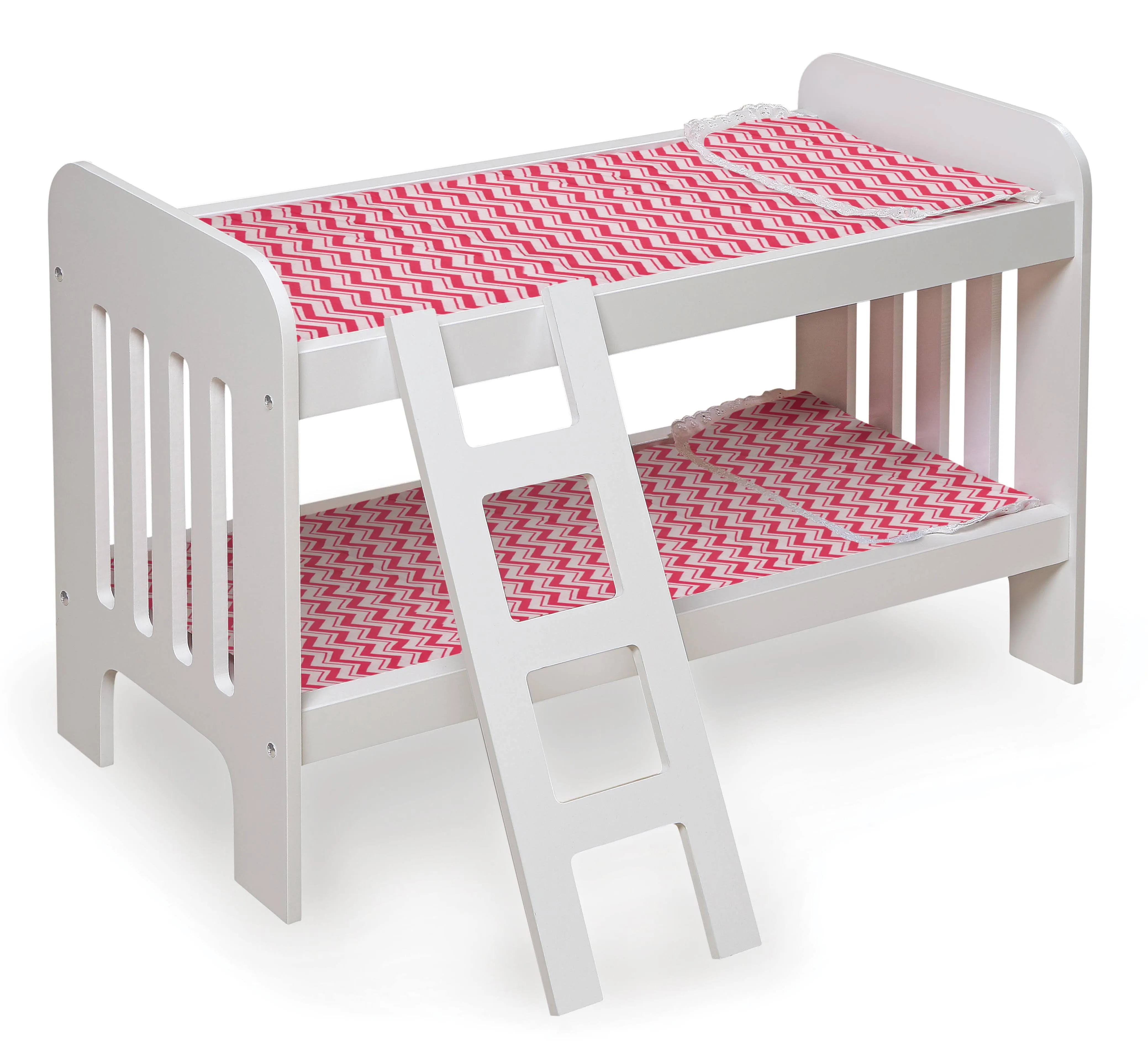 Badger Basket Chevron Doll Bunk Bed with Bedding and Ladder - White/Pink