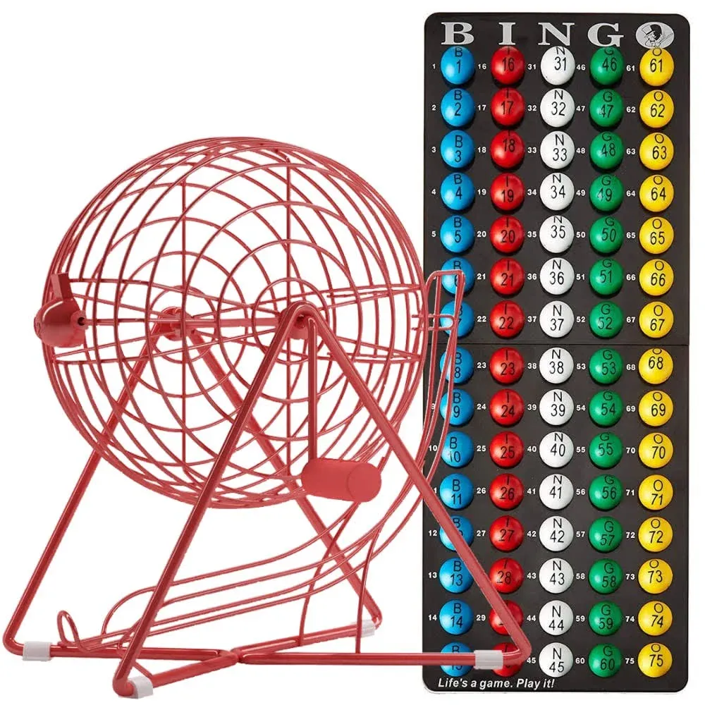 MR CHIPS 11" (Inch) Tall Professional Bingo Set with Steel Bingo Cage, Everlasting 7/8” Bingo Balls, Master Board for Bingo Balls - Mysterious Black Color