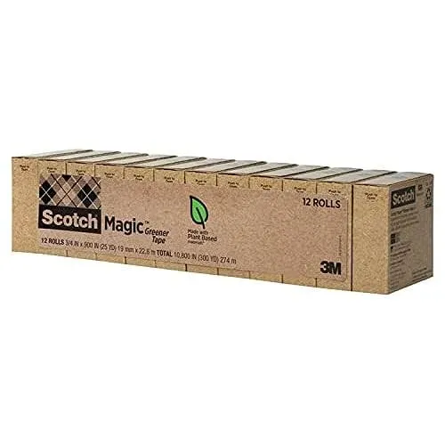 Scotch Magic Greener Tape, Invisible, 0.75 in. x 900 in., 12Tape Rolls