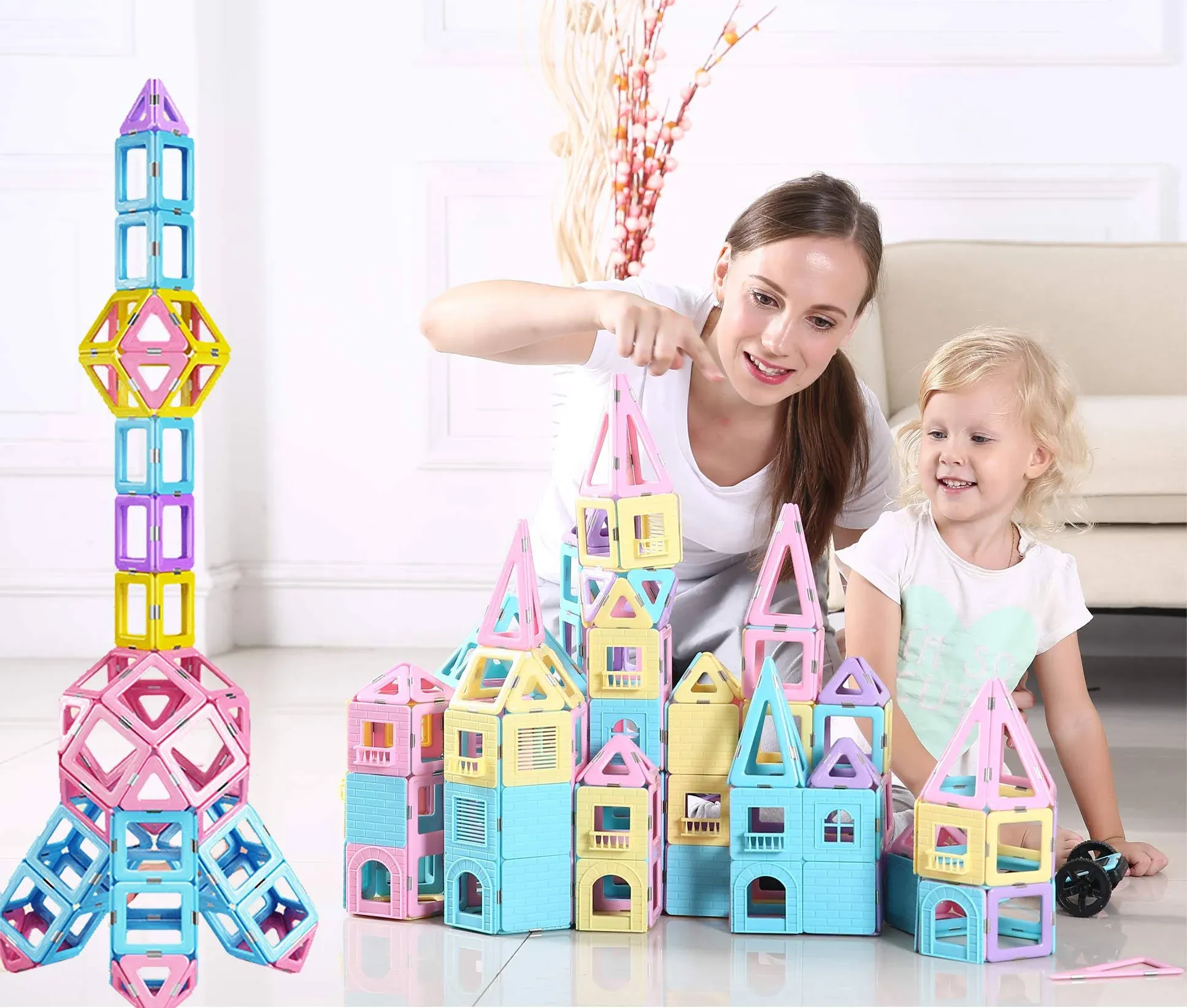 DreambuilderToy 108 Piece Magnetic Tiles Magnet Building Blocks Stem Building ...