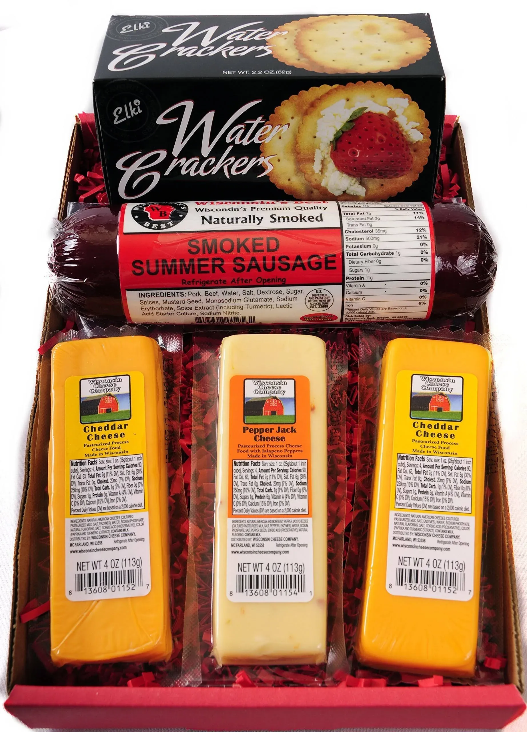 Wisconsin Cheese, Sausage and Cracker Gift Basket. A Great Gift for Birthdays