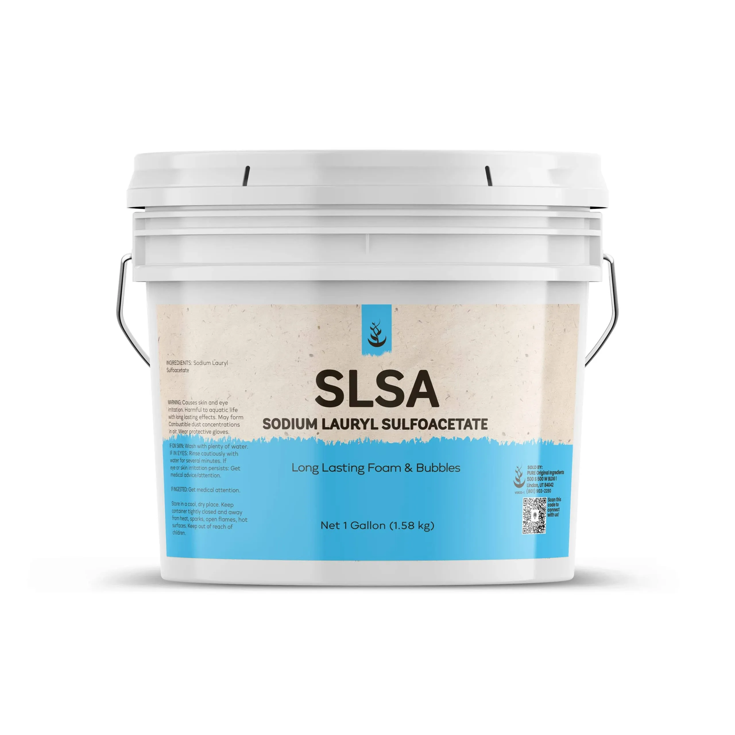 Pure Original Ingredients Pure Sodium Lauryl Sulfoacetate (SLSA) (1 Gallon) Long Lasting Foam & Bubbles, Gentle On Skin