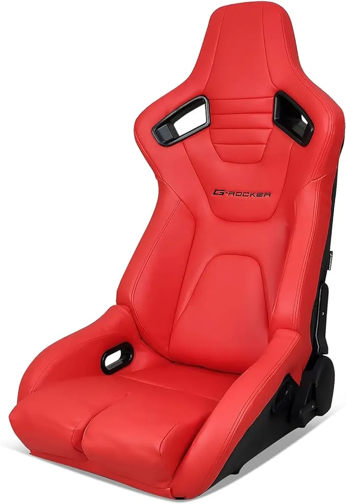 Universal Reclinable Bucket Racing Seat Left Side Dual Slider Red PU Leather