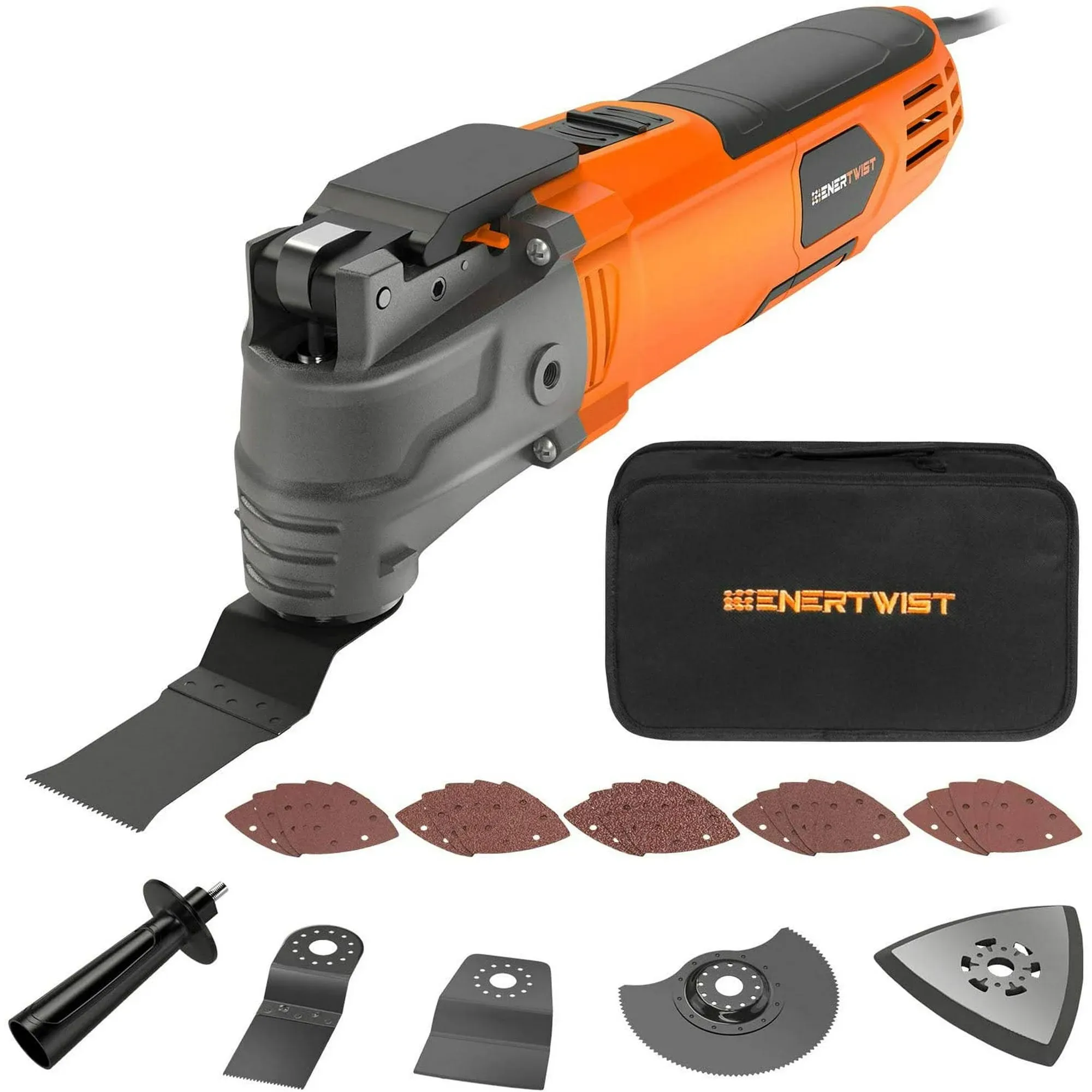 ENERTWIST Oscillating Tool, 4.2 Amp Oscillating Multitool Kit with 5° Oscillation Angle, 6 Variable Speed, 31pcs Saw Accessories, Auxiliary Handle and Carrying Bag, ET-OM-500