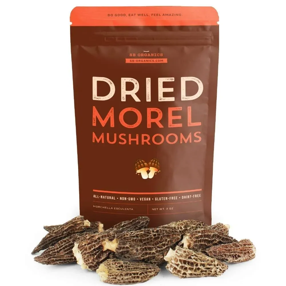 SB Organics SBO Dried Morel Mushrooms - 2 oz Bag of All-Natural Non-GMO Vegan ...