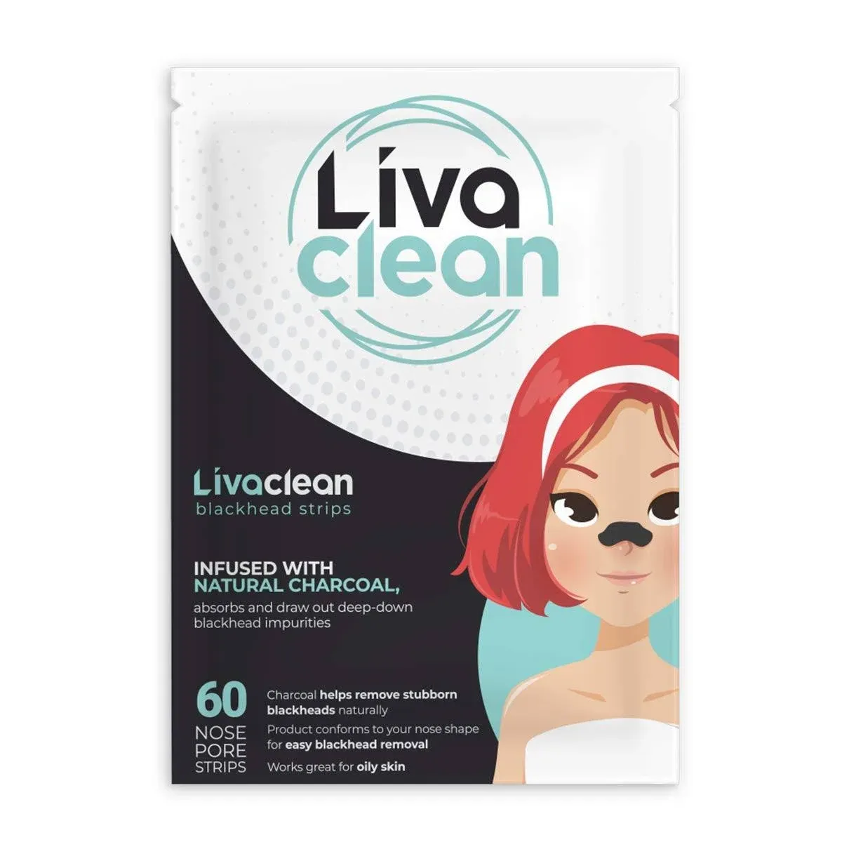 (60 Strips) Livaclean Charcoal Infused Blackhead Strips for Face, Nose, and Pores ...