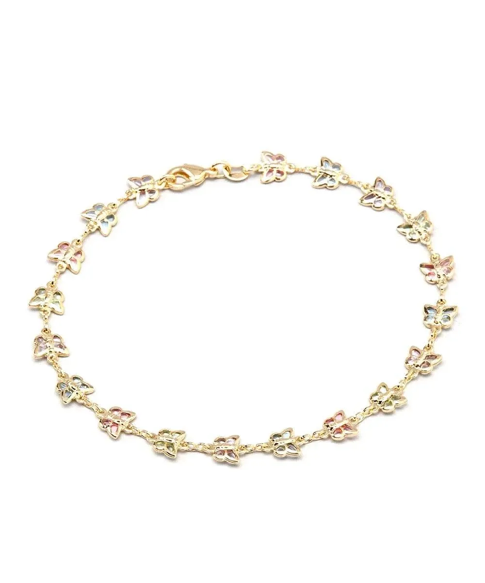 Barzel 18K Gold Plated Gold and Multi Color Crystal Baguette Anklet Ank1187 ...