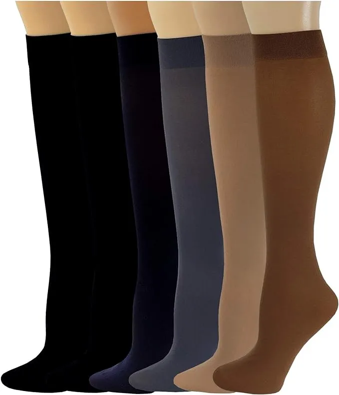 SUMONA 6 Pairs Women Opaque Stretchy Spandex Knee High Trouser Socks