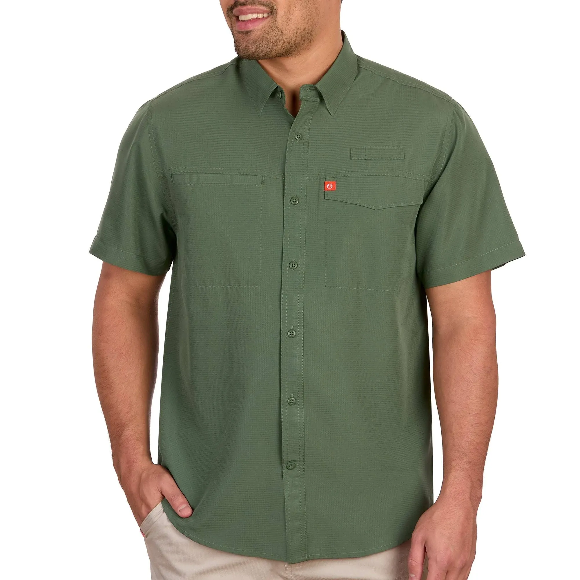 The American Outdoorsman Poly Grid Mens Short Sleeve Shirt Fishing Shirt