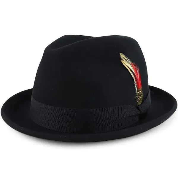 Classic 100% Wool Felt Fedora with Feather Fits Upto 2XL - FREE SHIPPING