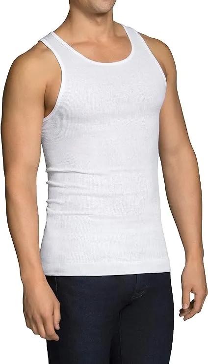 Fruit of the Loom Men's Sleeveless Tank A-Shirt, Tag Free & Moisture Wicking, Ribbed Stretch Fabric