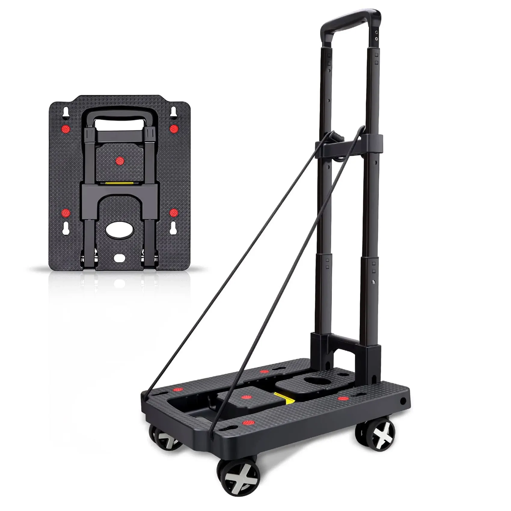 Portable Folding Hand Truck, 110 lbs Heavy Duty Luggage Cart with 4 Rotate Wh...