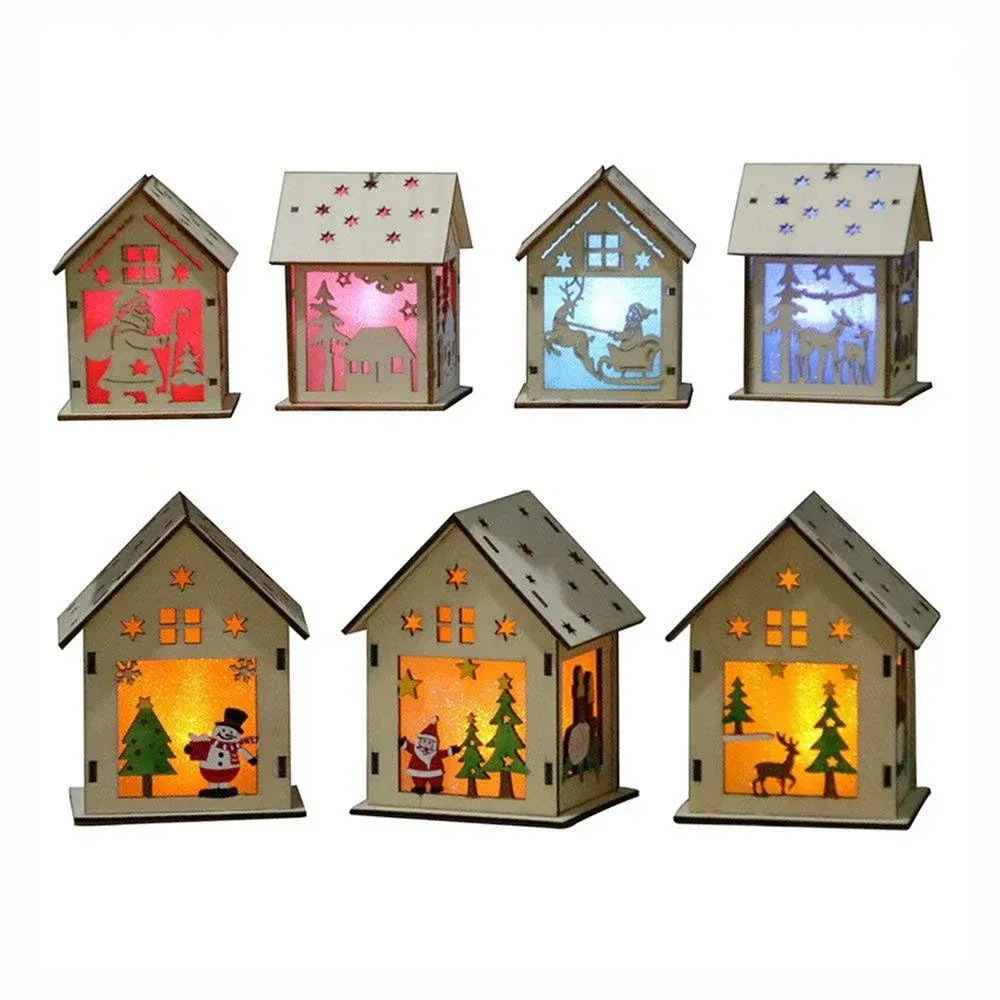 Wood Craft Kits Unfinished Small Houses 3D Cutting Wooden Puzzle Toy for Kids and Adults Build Your Own Perfect Decoration-Including 7 pcs