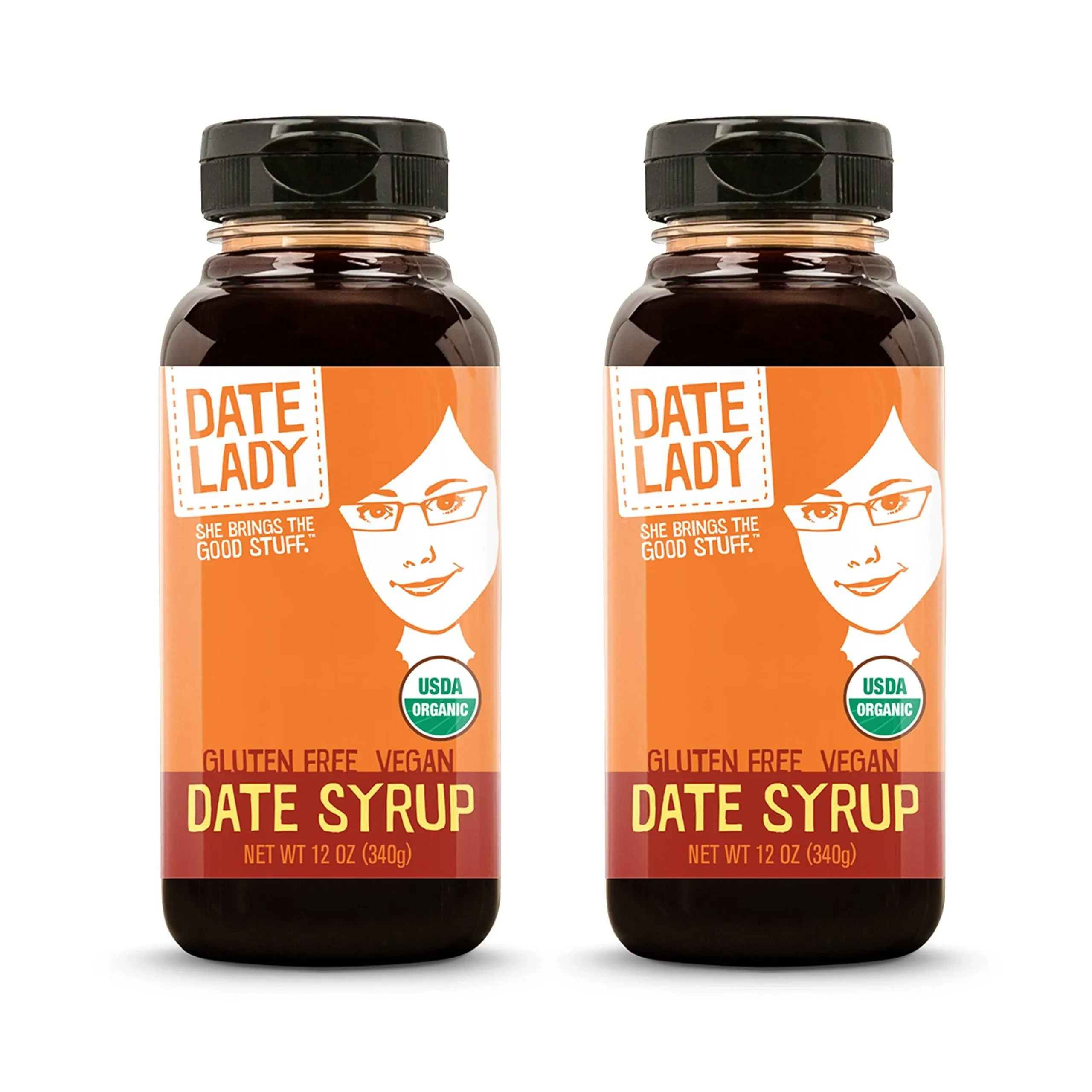 Date Lady Date Syrup Silan Date Honey Nectar Squeeze Bottles 12oz, Pack of 2 