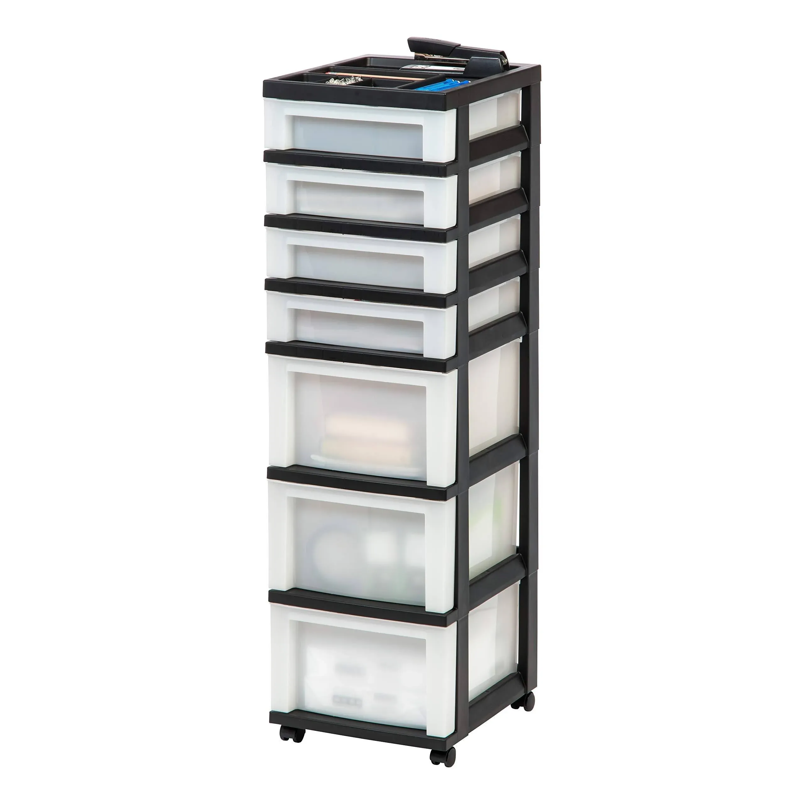 Iris USA 7 Drawers Plastic Storage Rolling Cart with Drawer, White