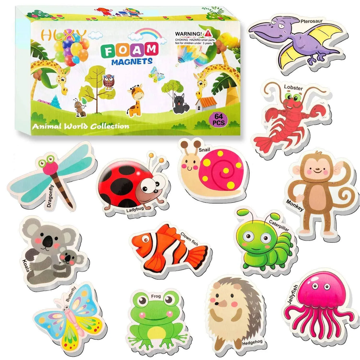 Hlxy Refrigerator Magnets for Kids 64 Pcs Animals Magnets Toys -Dinosaurs Insect ...