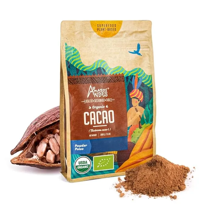 Cacao Powder L 7.1 oz (200gr) Organic & Fair Trade Certified Superfood with Rich ...