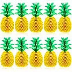 Blulu 10 Packs 14 Inch Pineapple Honeycomb centerpieces Tissue Paper Pineapple Table Hanging Decoration for Hawaiian Luau Party Supplies Favors