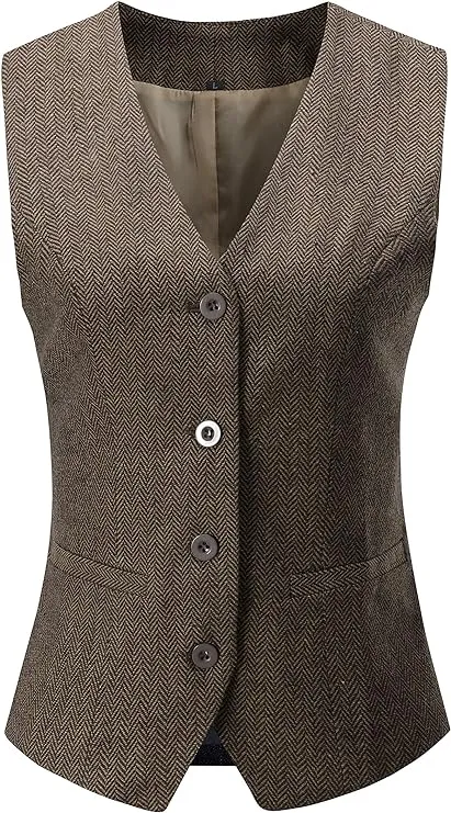 V VOCNI Women's Fully Lined 4 Button V-Neck Economy Dressy Suit Vest Waistcoat