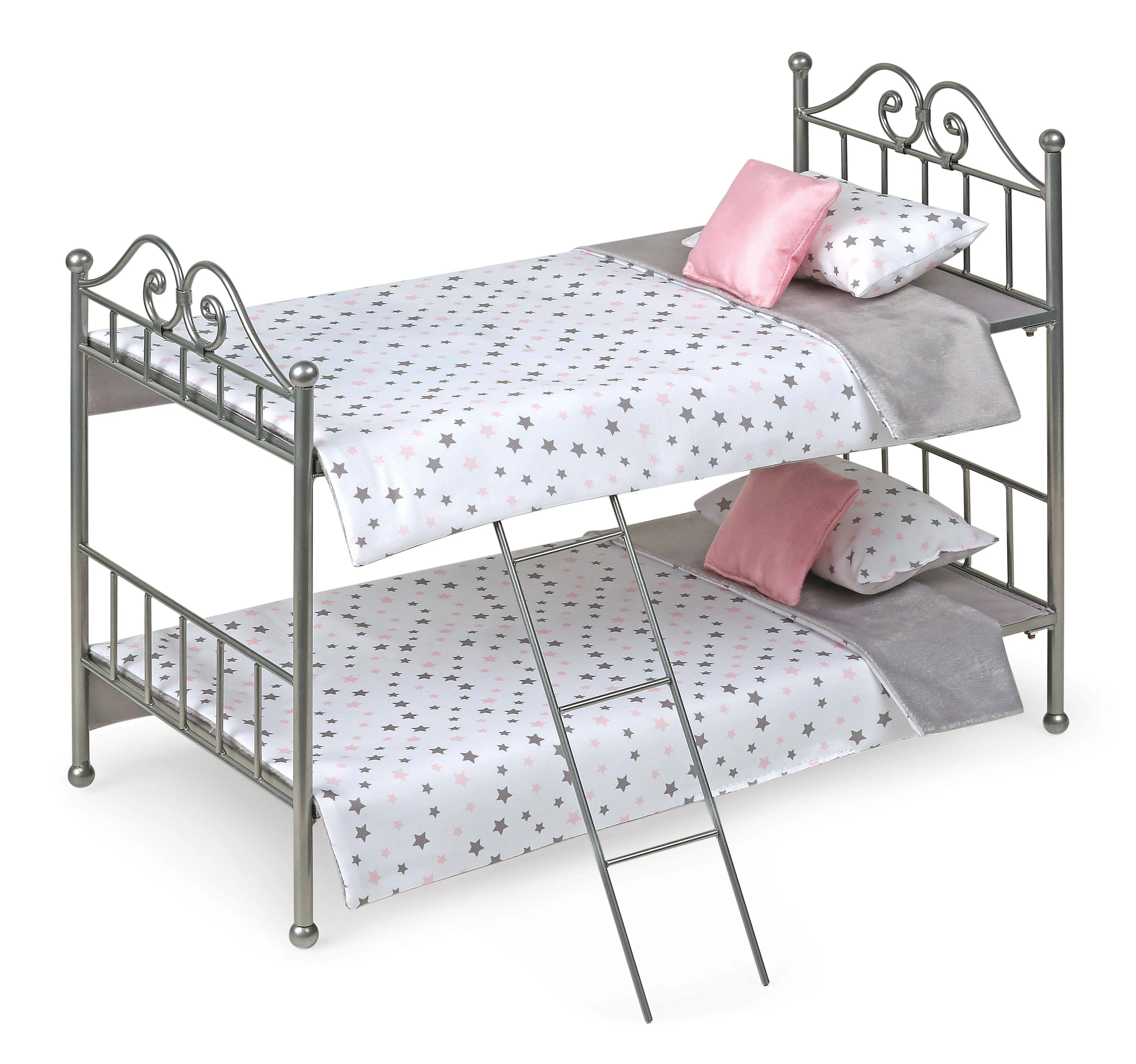 Toy Scrollwork Metal Doll Bunk Bed with Ladder and Bedding for 18 inch Dolls ...