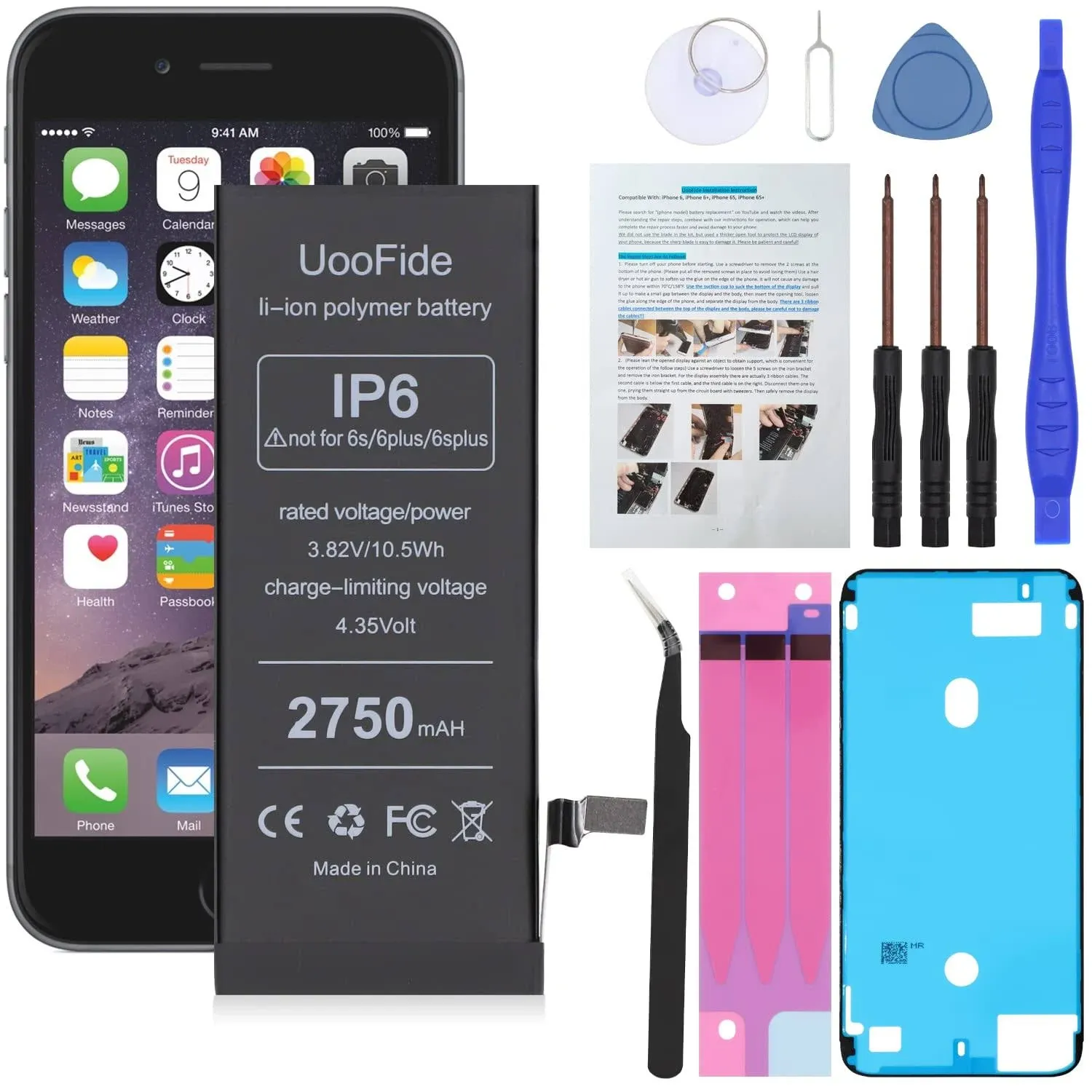 Upgraded Battery for iPhone 6 (4.7"), High Capacity Replacement iPhone 6 Battery A1549 A1586 A1589 with Professional Repair Tools Kit