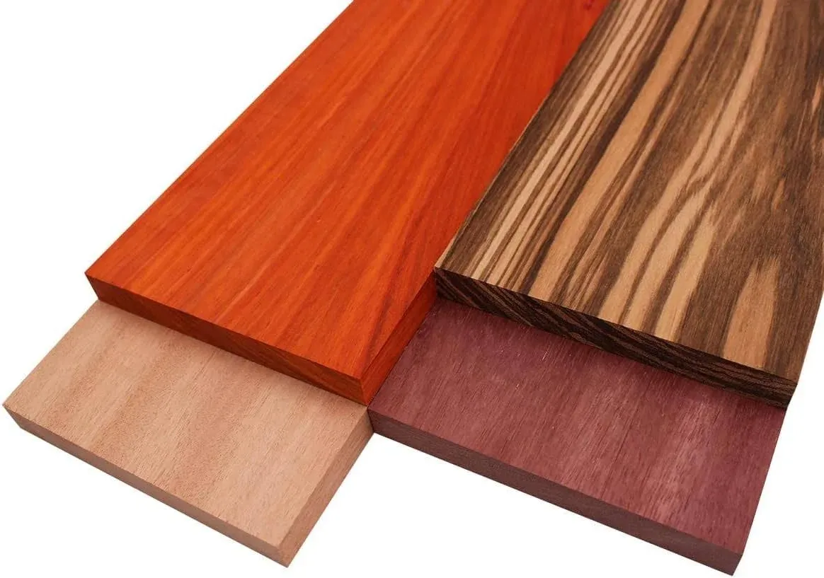 Barrington Hardwoods Imported Exotic Hardwood Variety Pack - Zebrawood, Purpleheart, Padauk, Okoume - 3/4 in x 6 in (4 Pcs) (3/4" x 6" x 18")