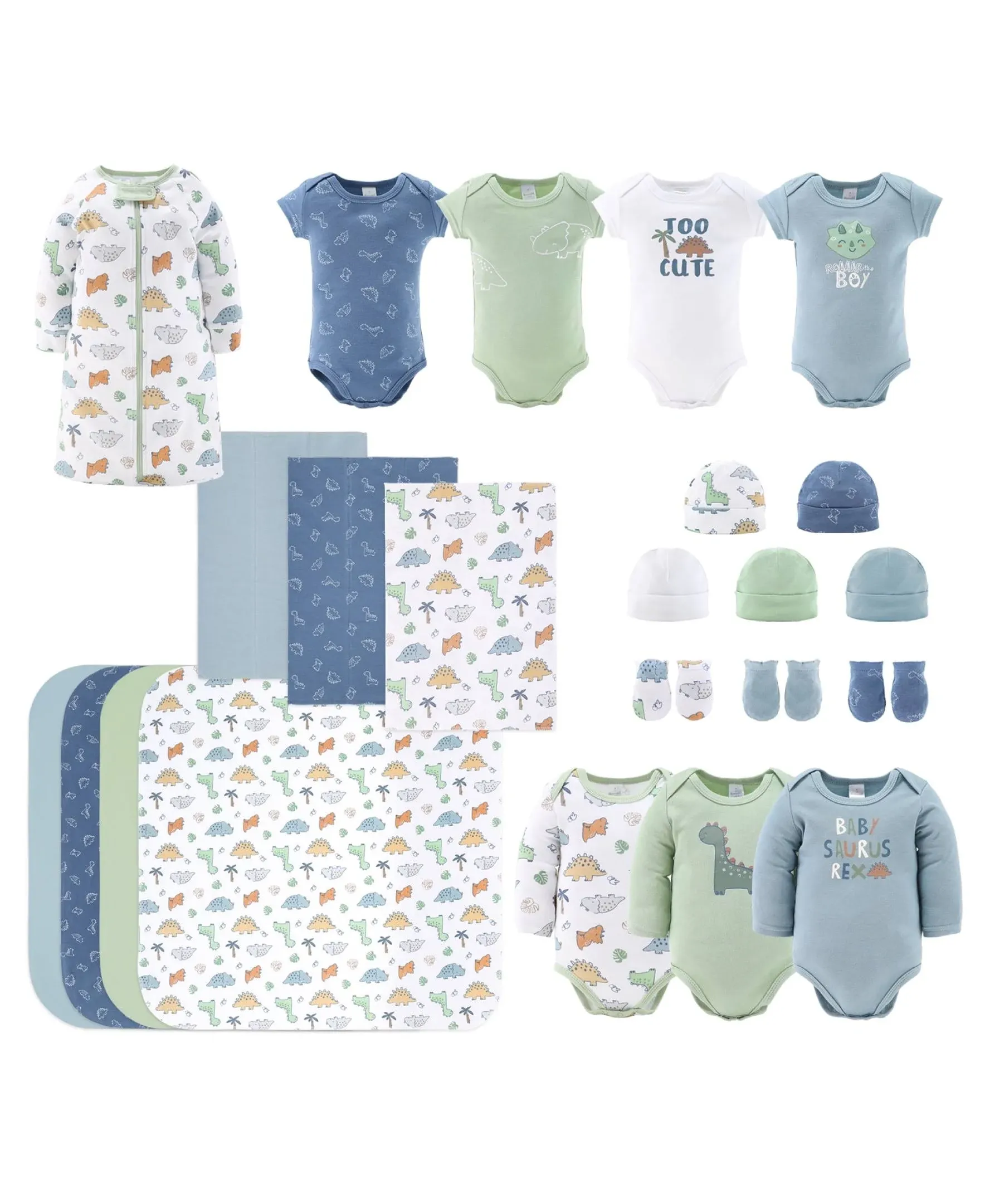 The Peanutshell Baby Saurus 23-Piece Baby Gift Set, Blue, 0-3 Months