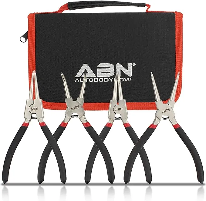 ABN 4pc 7in Heavy Duty Snap Ring Pliers Set - Removal Tools with .067in Tips