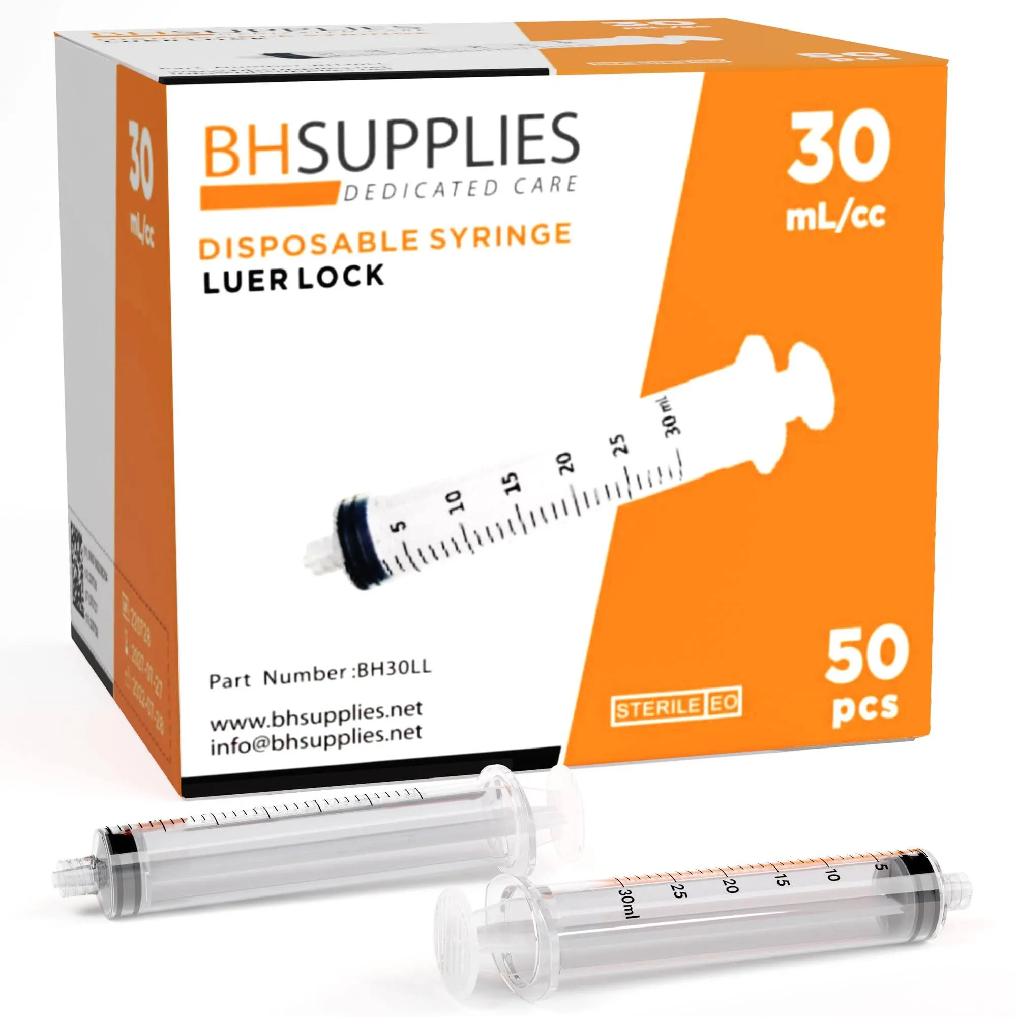 BH Supplies 30ml Luer Lock Tip Syringes (No Needle) - Sterile, Individually ...