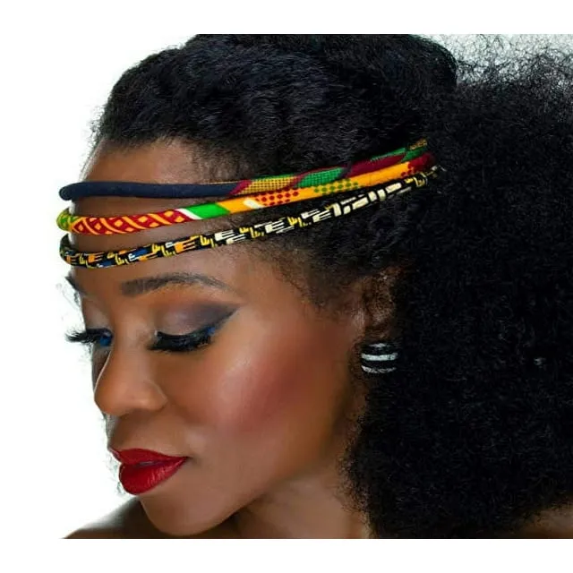 African Headband | Red, Black, Green Kente 3 Strand Headband | African Print Headband | Natural Hair | Afrocentric | Cloth & Cord