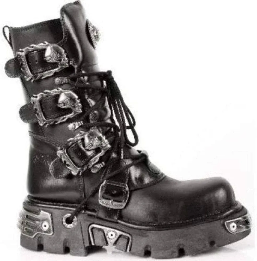 New Rock Newrock 391 S1 Black Metallic Reactor Goth Biker Unisex Black Boots