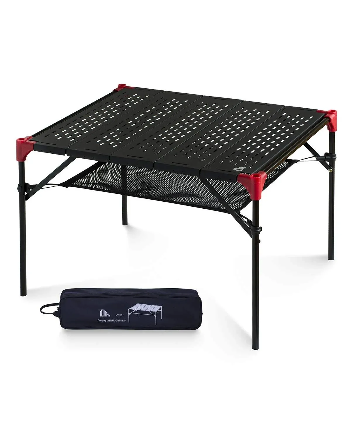 iClimb Extendable Folding Table Large Tabletop Area Ultralight Compact with Hollow Out Tabletop and Carry Bag for Camping Backpacking Beach Concert BBQ Party, Three Size (Black - L)