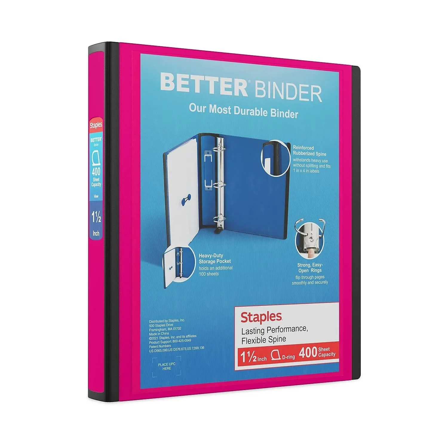 Staples 1 1/2-inch 3-Ring Better Binder, Pink, 3/Pack (ST55859-CCVS)