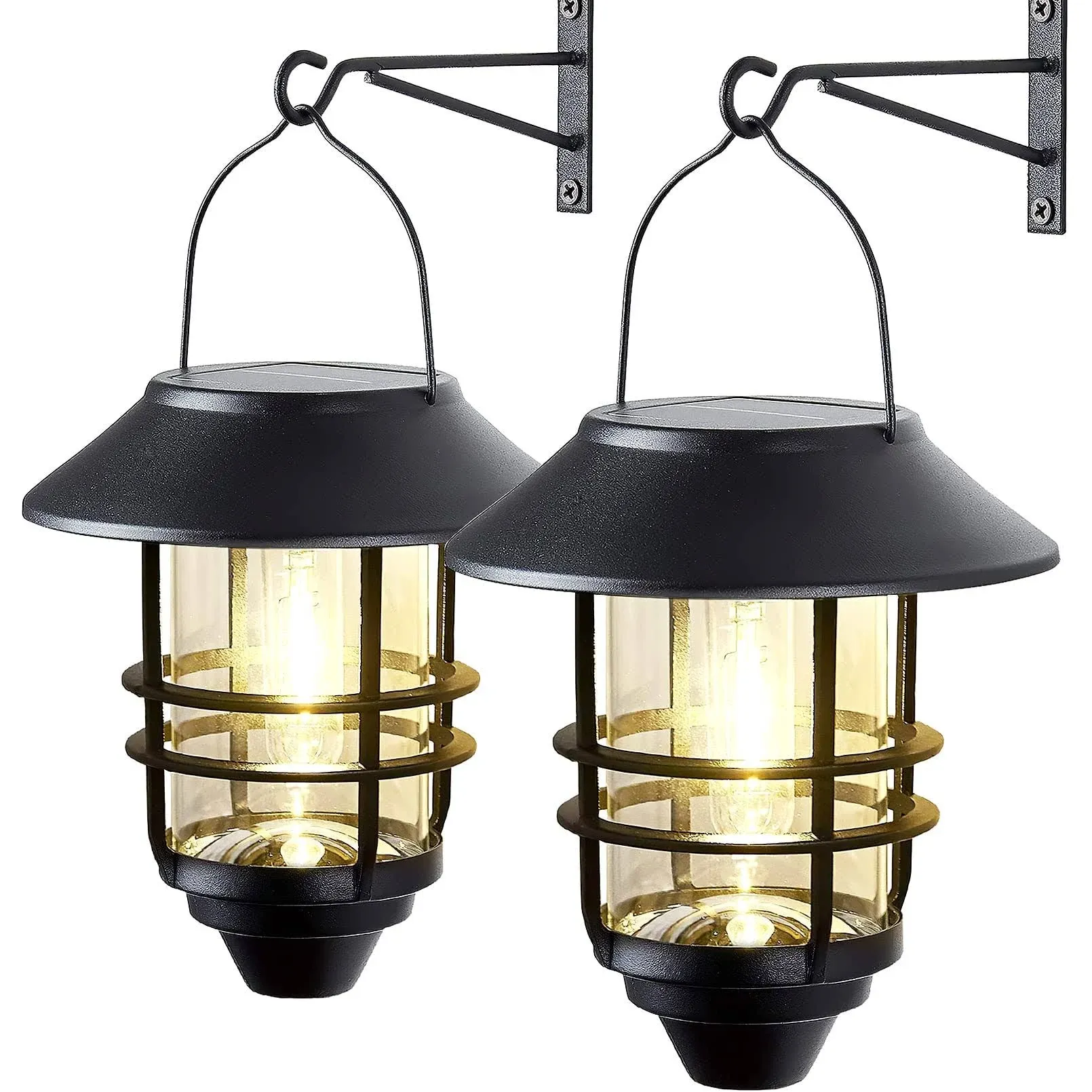 2 Pack Solar Lantern Wall Lights Fixtures, Solar Powered Porch Light, Heavy Glass ...