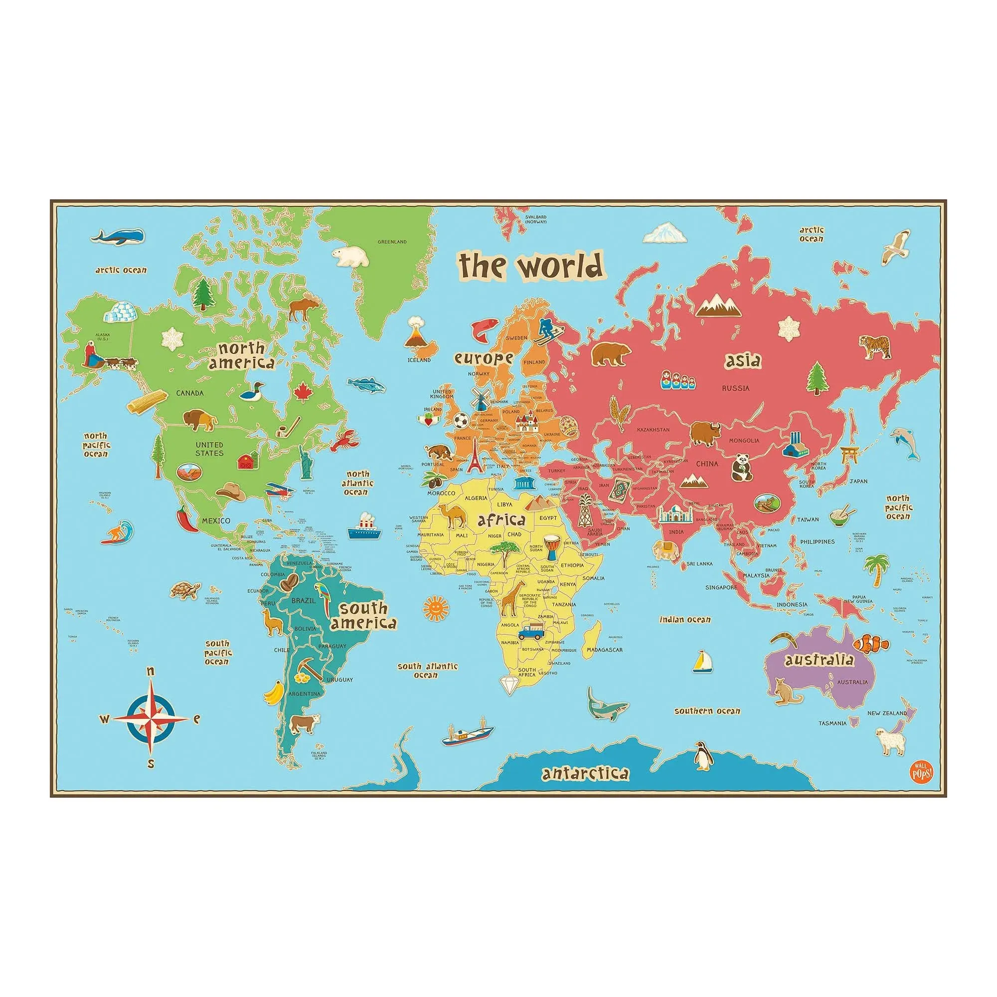 Wallpops! Kids' Dry Erase World Map Wall Decal, Blue