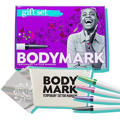 BodyMark Gift Set Temporary Tattoo Marker for Skin Premium Brush Tip 4 Count ...