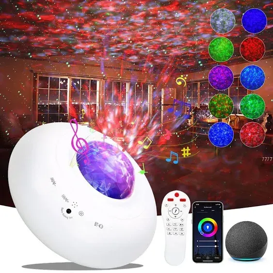 Star Projector, Smart Galaxy Projector Compatible with Alexa Google Assistant, Phone App Remote Control Ocean Wave Night Light Projector with Bluetooth Speaker Timer for Kids Adults Bedroom Decor