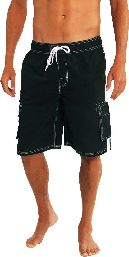 Norty Mens Swim Trunks - Watershort Swimsuit - Cargo Pockets - Drawstring Waist ...