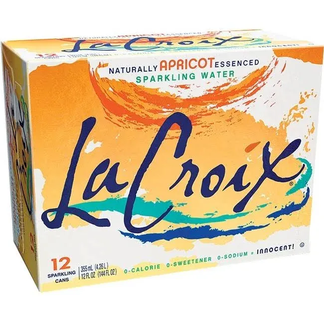 LaCroix Sparkling Water, Apricot 12oz Cans, 12 Pack, Naturally Essenced, 0 Calories, 0 Sweeteners, 0 Sodium